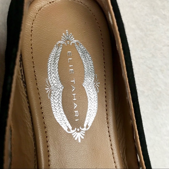 Elie Tahari Black Suede Lattice Ballet Flats - Picture 4 of 8